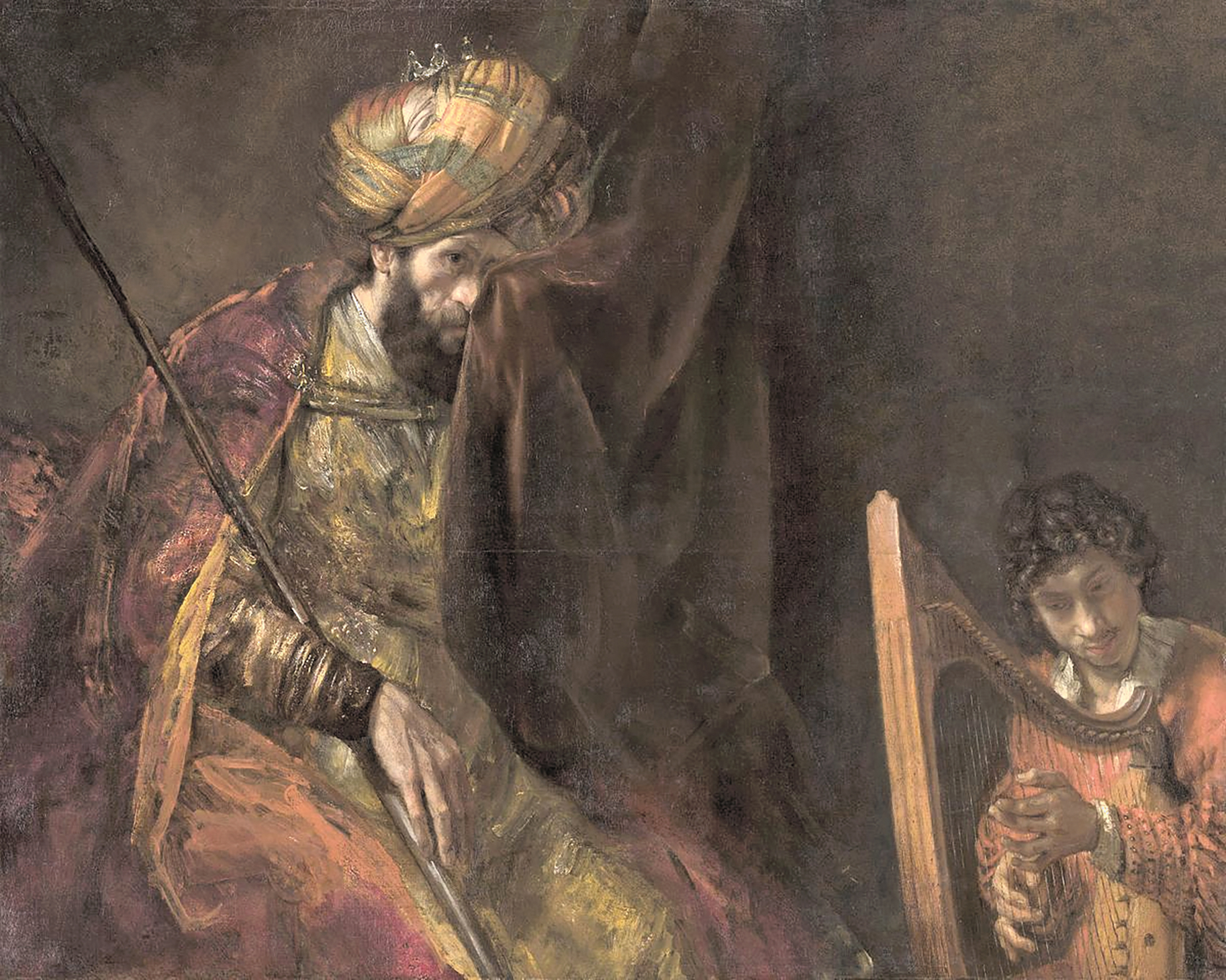 Rembrandt, David speelt voor Saul op de harp, rond 1658