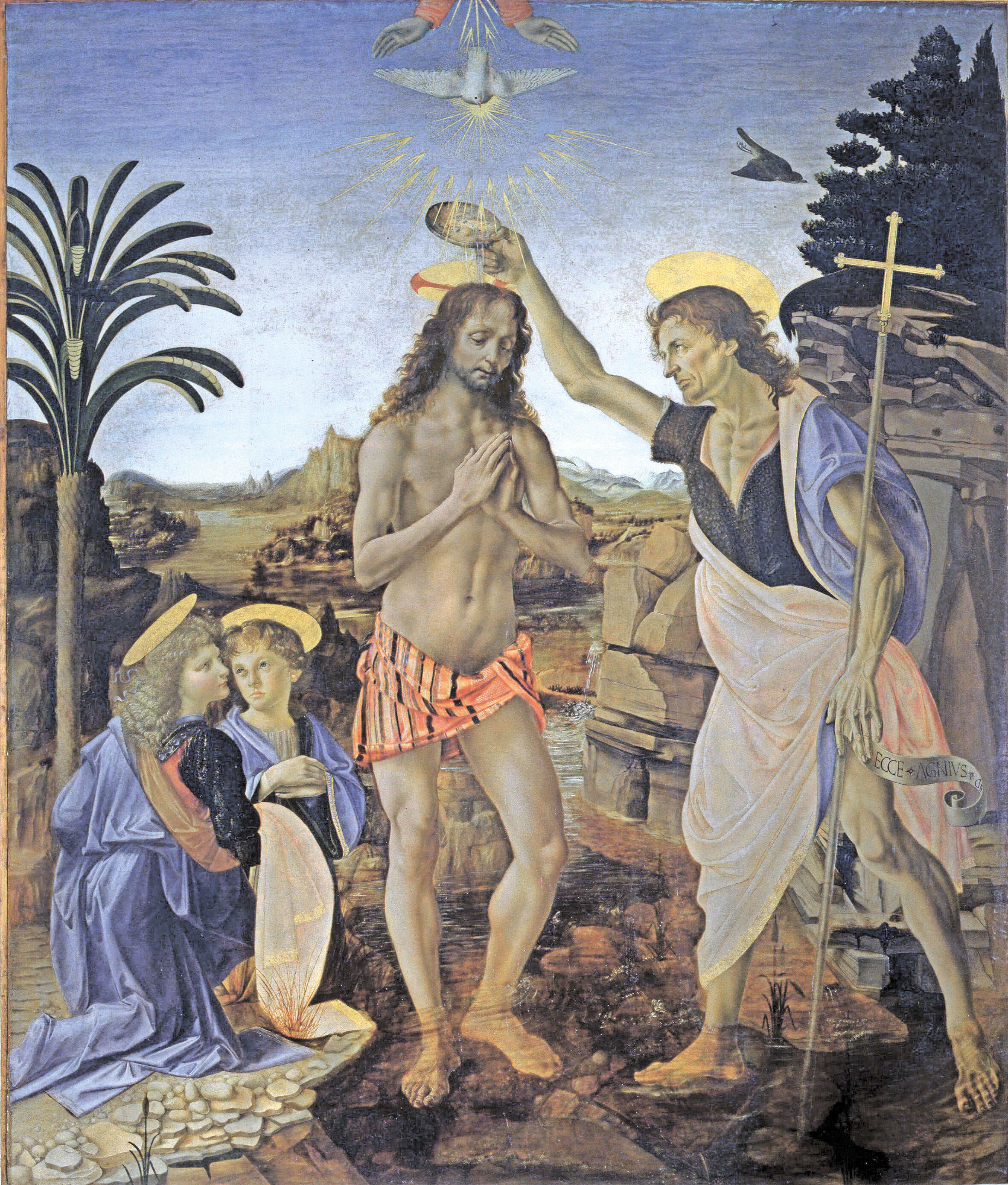 ‘Doop van Christus’ 1470-1475  van Leonardo da Vinci en Andrea del Verrocchio,  zijn leermeester