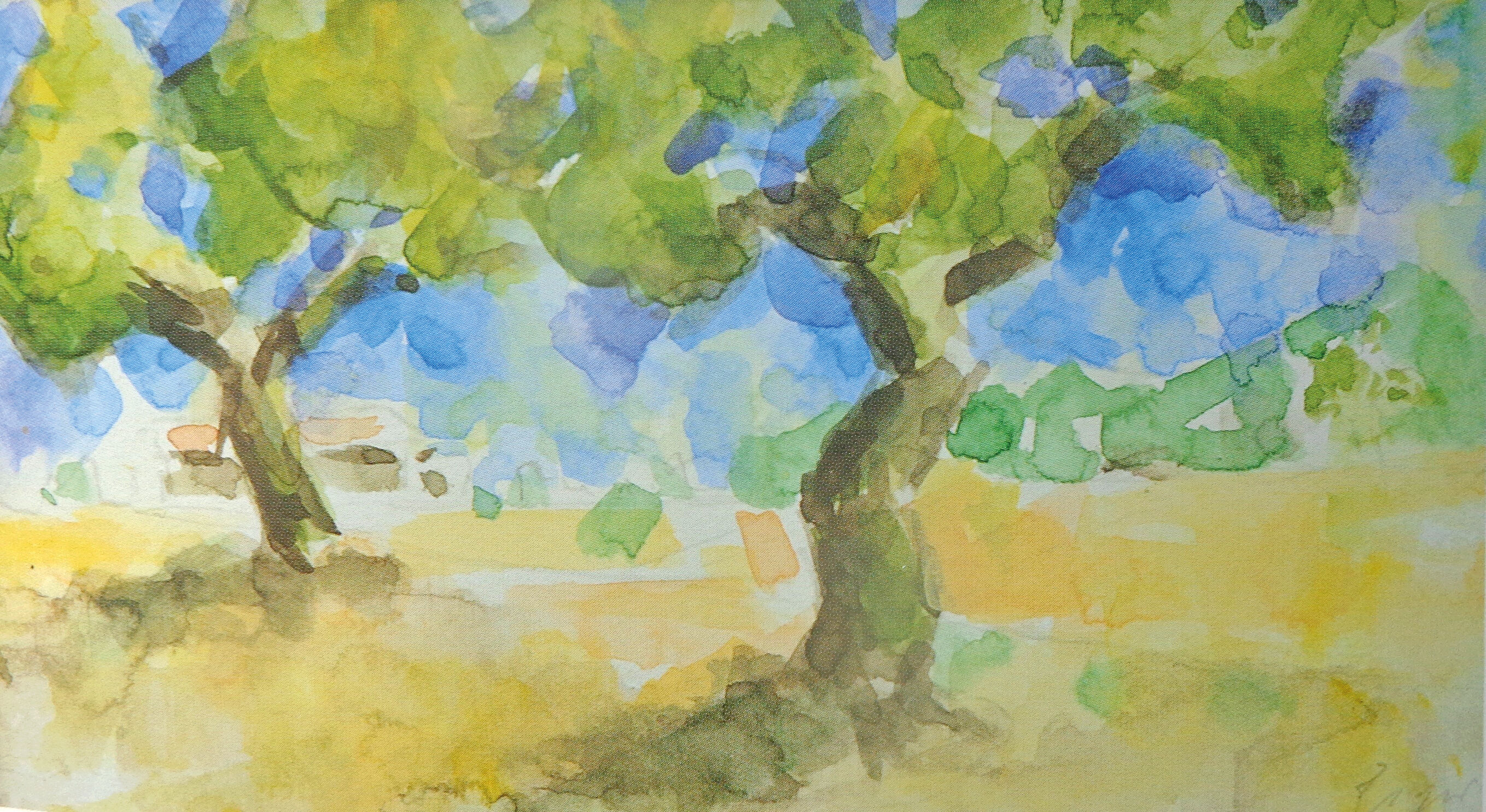 Carolin Beyer, bomenstudie, Mallorca; Oliepastel op papier